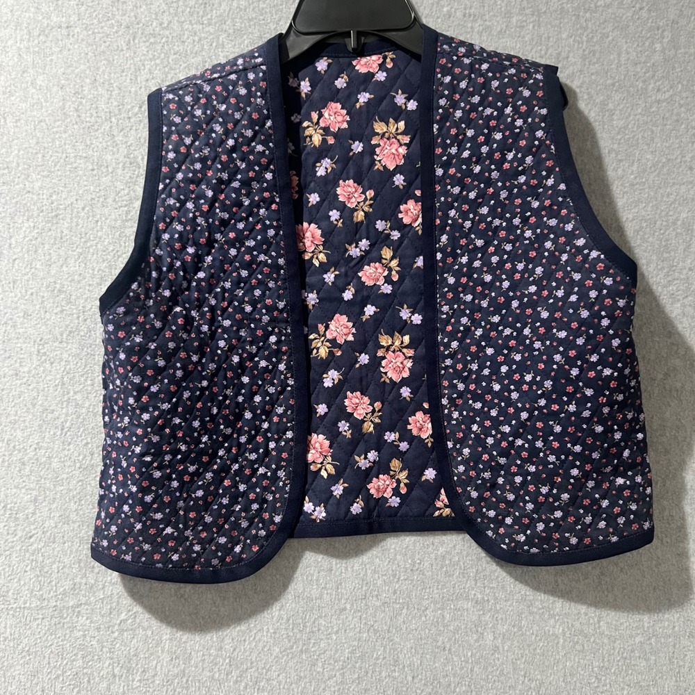 Cottagecore Navy Floral Quilted Vest Puffed Layering Granycore Prairie - Picture 5 of 6